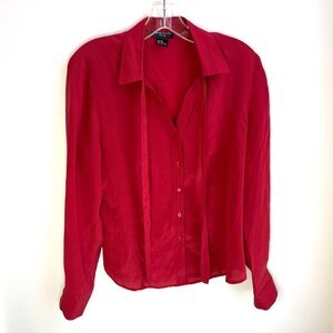 Vintage 90s Willi Smith Vibrant Red 100% Silk Button Down Blouse 8P